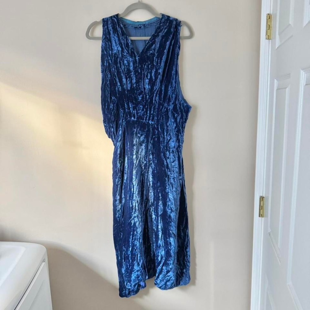 True Vintage Blue Silk Velvet Dress AS IS 1920-1930 antique handmade